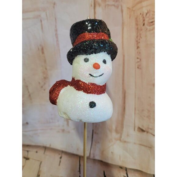 Glitter styrofoam snowman stake mini ornaments Xmas decor - Picture 2 of 6